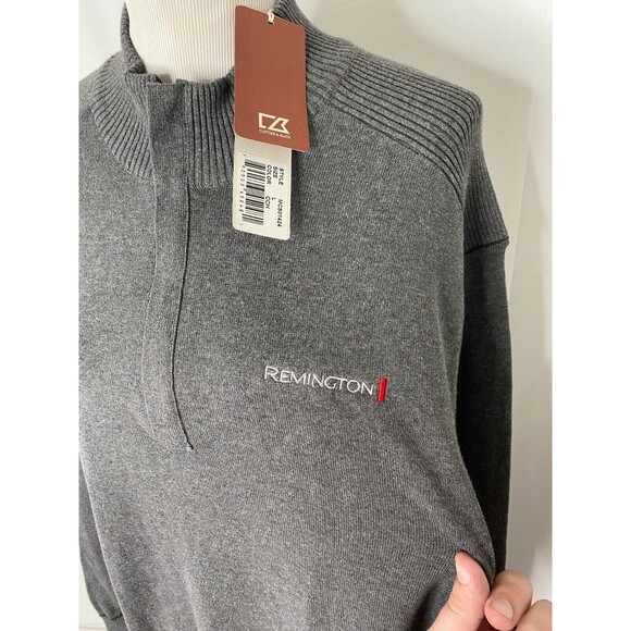 Men's Large Sweater Remington Grey Cutter & Buck Half Zip Ribbed Knit - Picture 3 of 12